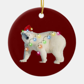 BEAR With Hat Lights Christmas Ceramic Ornament