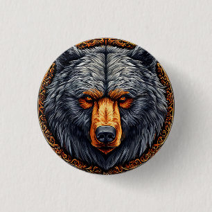 Bear with Ornate Floral Decor 1 Inch Round Button