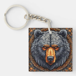 Bear with Ornate Floral Decor Keychain