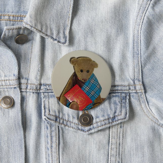 BEAR WITH PASSPORT 3 INCH ROUND BUTTON (In Situ)