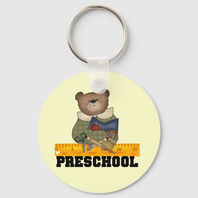 Bear with Ruler Preschool Tshirts and Gifts Keychain (Front)