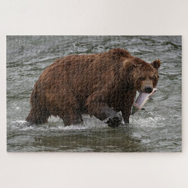 Bear with Salmon in Katmai National Park Alaska Jigsaw Puzzle (Horizontal)