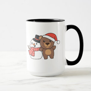 Bear With Snowman In Winter For Christmas Mug