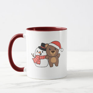 Bear With Snowman In Winter For Christmas Mug