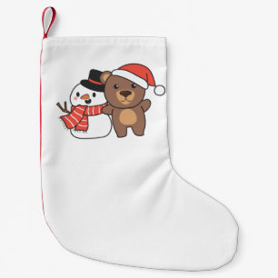 Bear With Snowman In Winter For Christmas Small Christmas Stocking