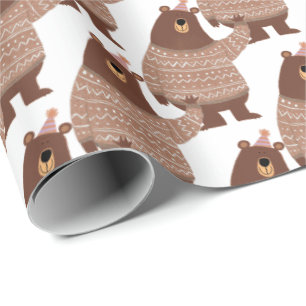 bear with stocking cap wrapping paper