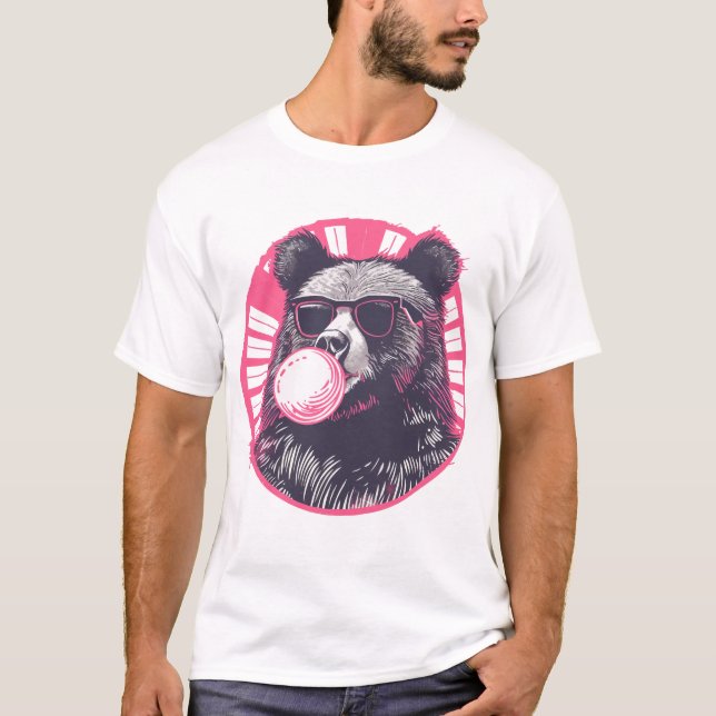 Bear with sunglasses an bubble gum T-Shirt (Front)