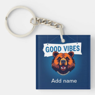 Bear With Vibrant Colours and Good Vibes Text Keychain
