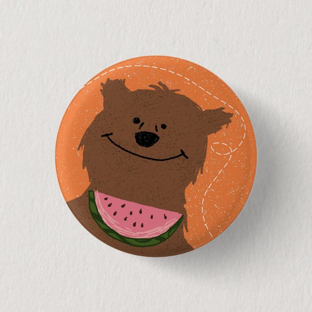 Bear with watermelon 1 inch round button (Front)