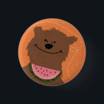 Bear with watermelon 1 inch round button<br><div class="desc">Vintage style badge with a bear and Watermelon</div>