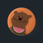Bear with watermelon 1 inch round button<br><div class="desc">Vintage style badge with a bear and Watermelon</div>
