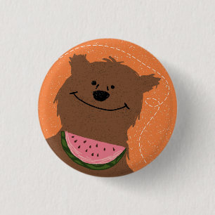 Bear with watermelon 1 inch round button