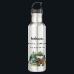 Bear wolf forest animals family vacation name 710 ml water bottle<br><div class="desc">A forest,  woodland landscape with a wolf bear and deer.  Personalize and add a name,  event,  and place.</div>