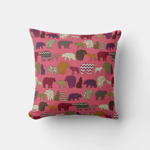 bear wolf geo party pink throw pillow