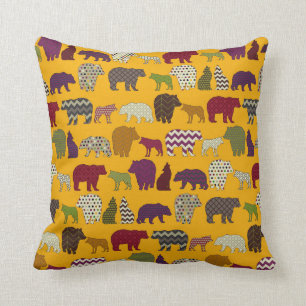 bear wolf geo party yellow throw pillow