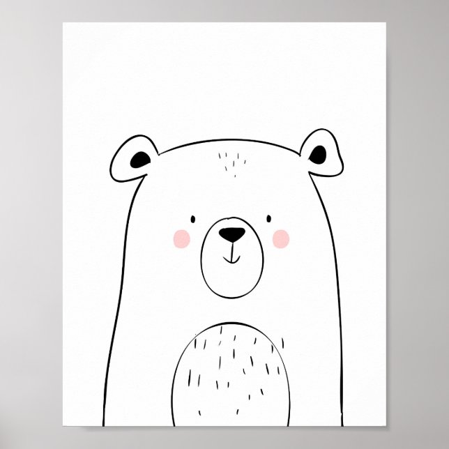 Bear Woodland Animal Nursery Wall art Monochrome (Front)