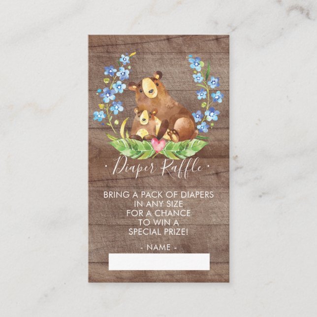 Bear Woodland Baby Shower Diaper Raffle Ticket Enclosure Card (Front)