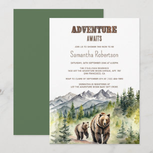 Bear Woodland Forest Adventure Awaits Baby Shower Invitation