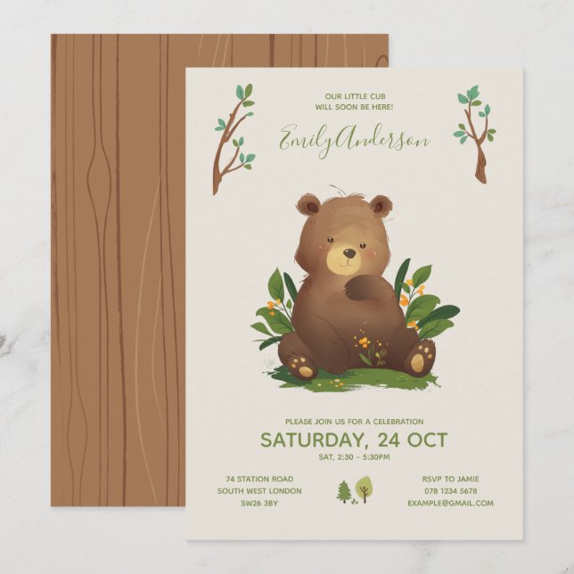 Bear • Woodland Forest Animal Rustic Baby Shower Invitation (Front/Back)