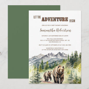 Bear Woodland Let The Adventure Begin Baby Shower Invitation