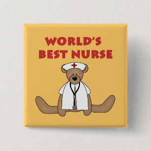 Bear World's Best Nurse T-shirts and Gifts 2 Inch Square Button