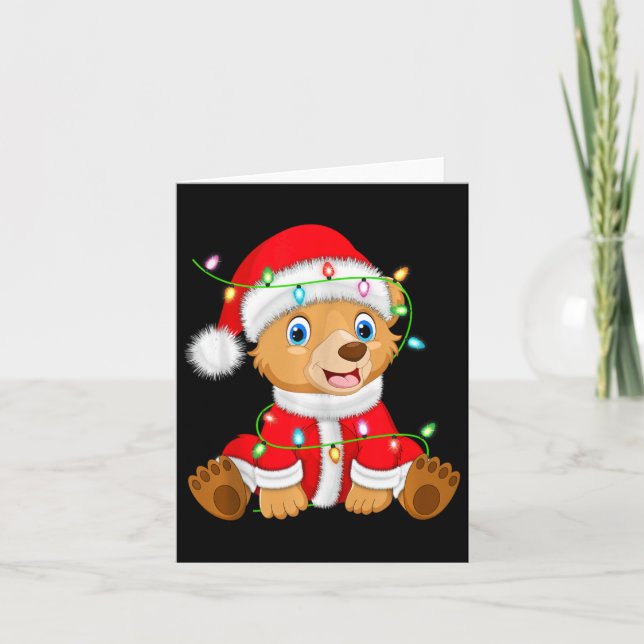 Bear Xmas Lighting Santa Costume Bear Christmas  Card (Front)