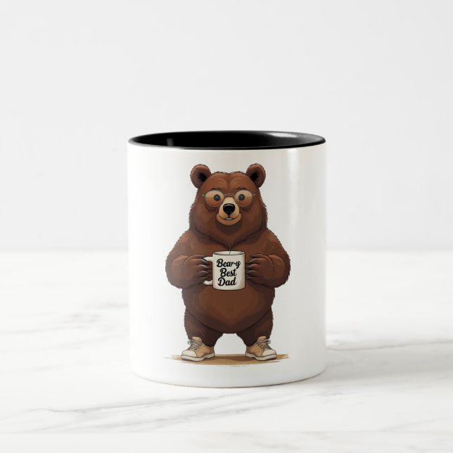 Bear-y Best Dad Funny Bear Two-Tone Coffee Mug (Center)