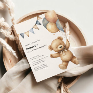Bear-Y Cute Boy’s 1st Birthday Invitation