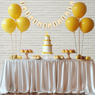 Bear-y First Birthday Gender Neutral Yellow Bear Bunting Flags