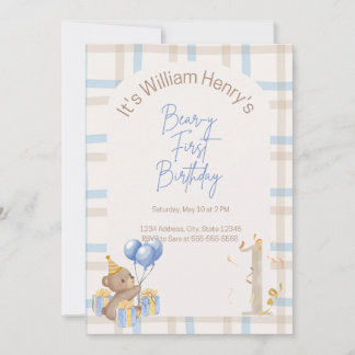 Bear-y First Birthday  Invitation