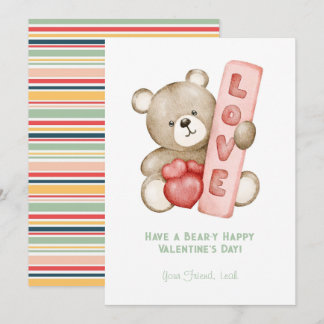 Bear-Y Happy Valentine's Day Watercolor Valentines Holiday Card