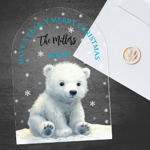 Bear-y Merry Christmas Polar Bear Christmas Card Acrylic Invitations