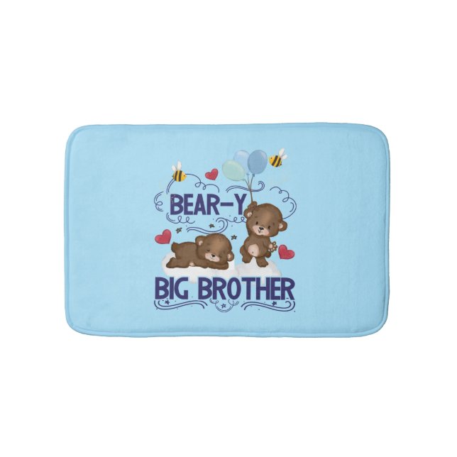 Bear-y Very Big Brother Sibling Pun Bath Mat (Front)