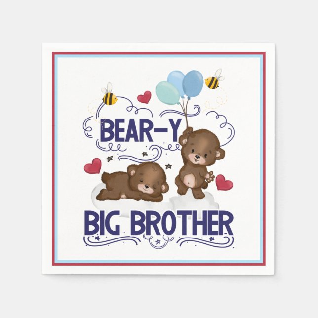 Bear-y Very Big Brother Sibling Pun Napkin (Front)