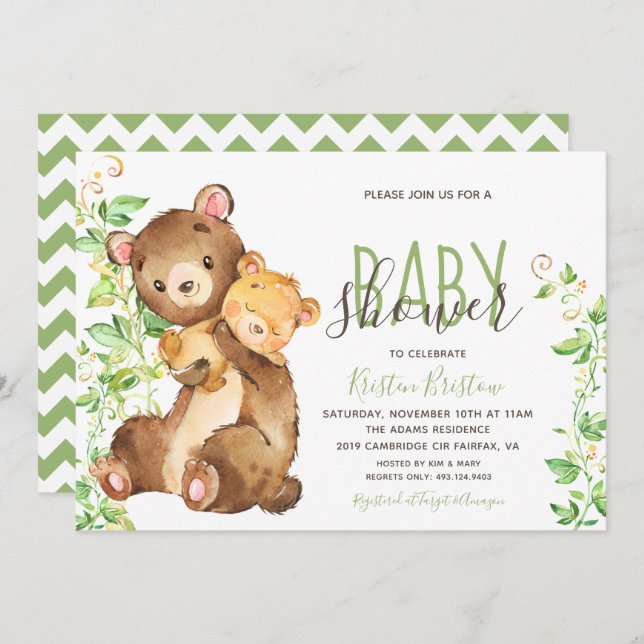Bear Zoo Animal Jungle Baby Shower Invitation (Front/Back)