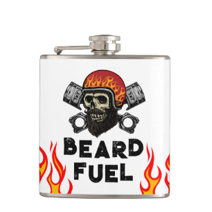 BEARD FUEL Funny Men's Skull & Flames Joke Gift Hip Flask