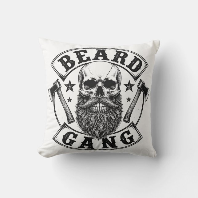 Beard Gang | Funny Bearded Men & Beard Lover Throw Pillow (Front)