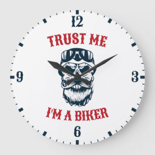 Beard Scull   Motorcycle   Trust me I'm a biker Large Clock