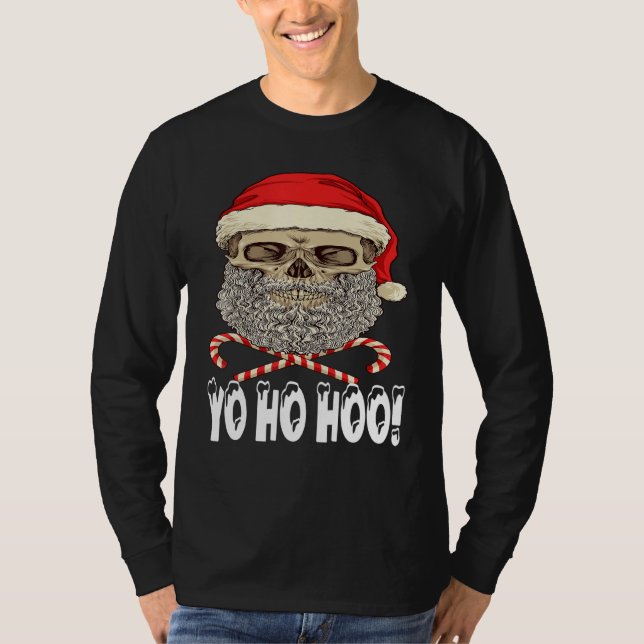 Beard Skull Beard Red Santa Hat Candy Canes Christ T-Shirt (Front)