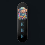 *~* Beard Troll AP89 Neon Rainbow Initials Floral Skateboard<br><div class="desc">(Search code AP89 for Troll items and AP88 for medieval theme items ) Easily Transfer to other Zazzle Products. BLACK background Skateboard. The bright and oh so happy NEON Rainbow colours just pop the TROLL images and LETTERS. Customize / Personalize your INITIALS / MONOGRAM. Whimsical Cute funny Long Hair Troll...</div>