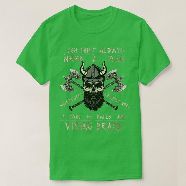 Beard Viking Scull Vikings Axe T-Shirt (Design Front)
