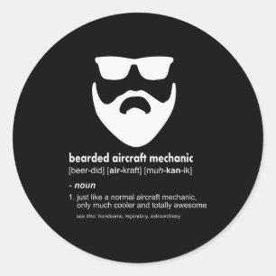 Bearded Aircraft Mechanic Shirt Funny Airplane Mec Classic Round Sticker