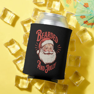 Bearded and Jolly Christmas Beard Funny Retro  Can Cooler