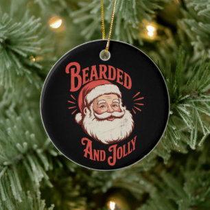 Bearded and Jolly Christmas Beard Funny Retro  Ceramic Ornament