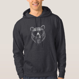Bearded Bear with Shades – Monochrome Style Hoodie