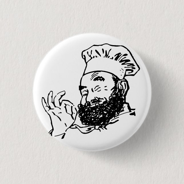 Bearded chef approved 1 inch round button (Front)