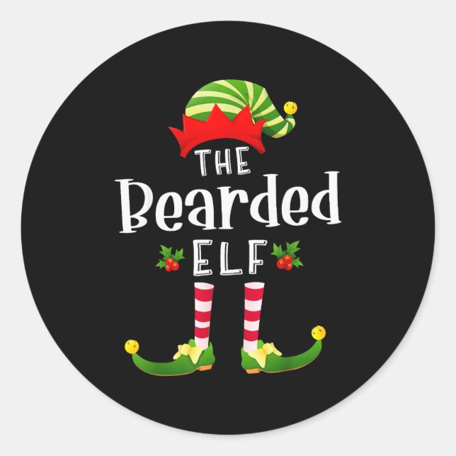Bearded Christmas Elf Matching Pajama X-mas Party  Classic Round Sticker (Front)
