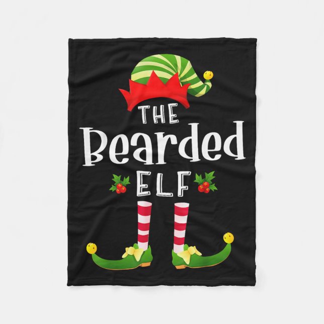 Bearded Christmas Elf Matching Pajama X-mas Party  Fleece Blanket (Front)