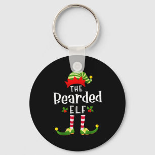 Bearded Christmas Elf Matching Pajama X-mas Party Keychain