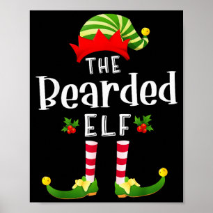 Bearded Christmas Elf Matching Pajama X-mas Party Poster